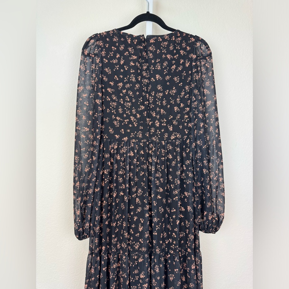Mac Duggal Black Floral Long Sleeve Chiffon A-Line Gown Sz 2 NEW - Picture 14 of 14